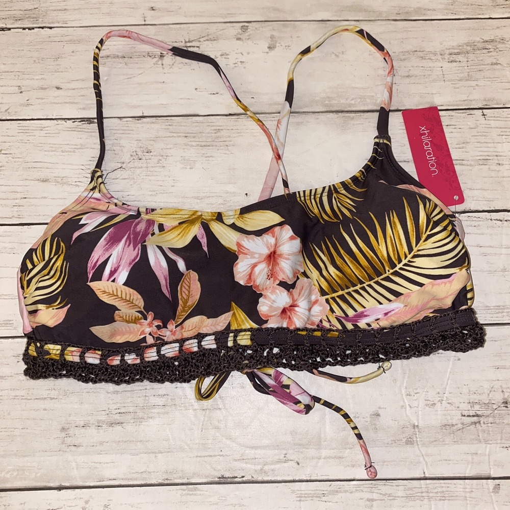 Xhilaration Bikini Top Womens Large Brown Pink Tropical Swim Crochet Target L